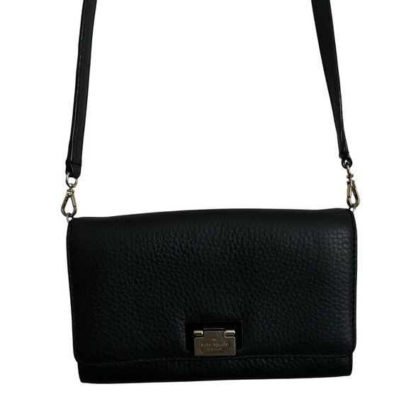 Kate Spade Black Pebbled Leather Crossbody Shoulder Bag Mini Gold Old Money - Picture 3 of 12